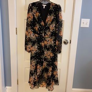 Leith Black Floral Midi Dress